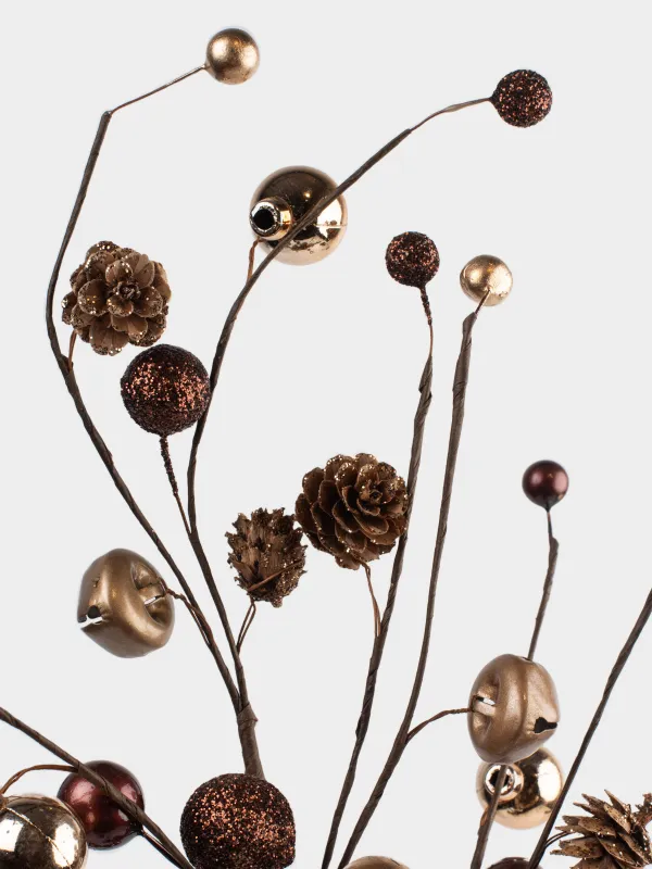 Ветка декоративная, 70 см, пенопласт/шишки, Бронзовые шары с шишками, Bronze decor, image-4