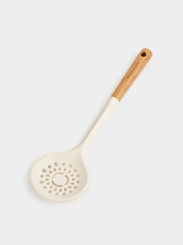 Шумовка, 32 см, силикон/дерево, молочная, Legerity, image-1