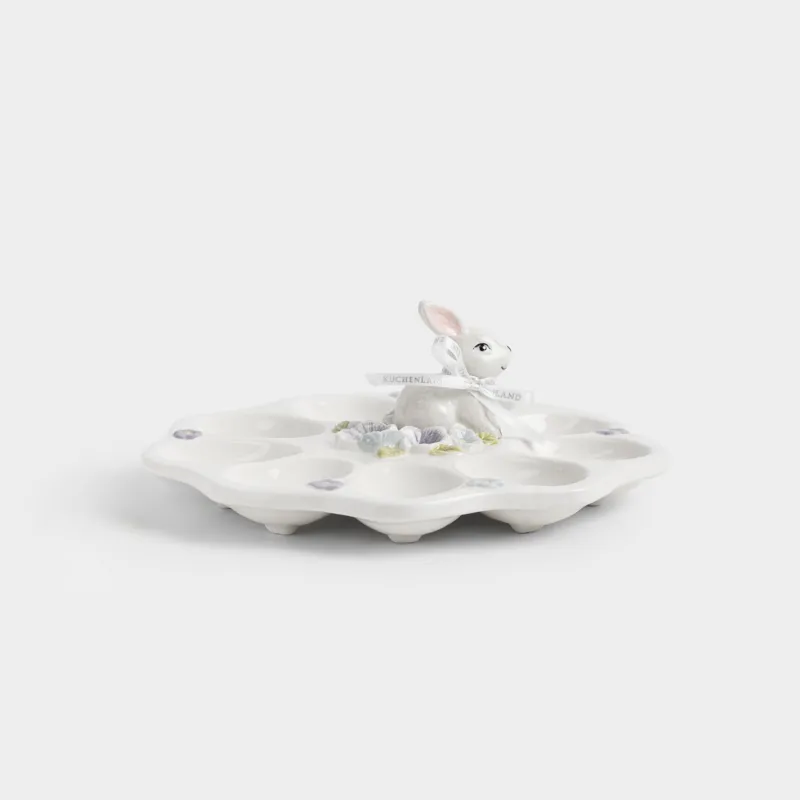 Блюдо пасхальное, 22x9 см, 9 отд, керамика D, молочно-серое, Кролик в цветах, Easter