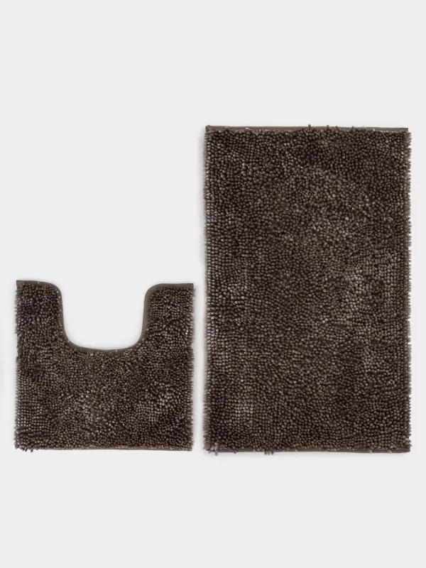 Коврик для ванной комнаты, 50x80/50x50 см, 2 шт, противоскользящий, полиэстер, коричневый, Fluffy, image-0