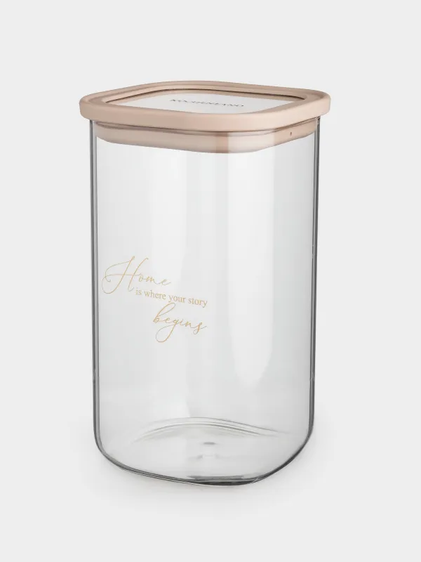 Банка для сыпучих продуктов, 1,3 л, стекло/силикон, квадратная, бежевая, Verre, image-1