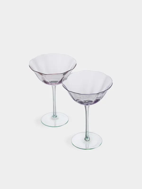 Бокал-креманка для шампанского, 290 мл, 2 шт, стекло, лилово-зеленый, Flevertino, image-2