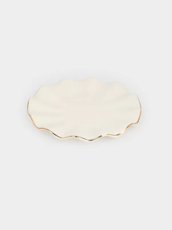 Пара чайная, 1 перс, 2 пр, 350 мл, фарфор P, с золотистым кантом, Волнистый край, Crumple gold, image-3