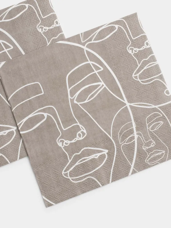 Салфетки бумажные, 33х33 см, 20 шт, квадратные, серые, Лица, Face, image-4