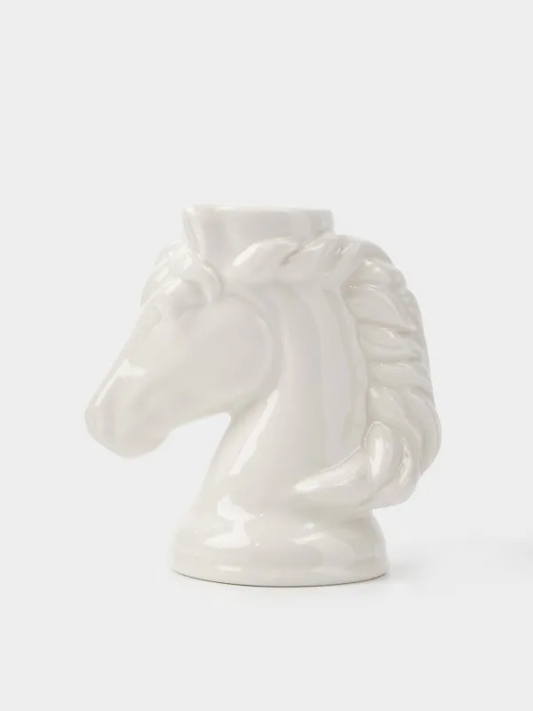 Подсвечник, 9 см, для тонкой свечи, фарфор P, молочный, Голова коня, Horse white, image-0