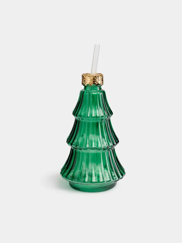 Банка для напитков, 340 мл, с трубочкой, Елка, Christmas drink, image-1