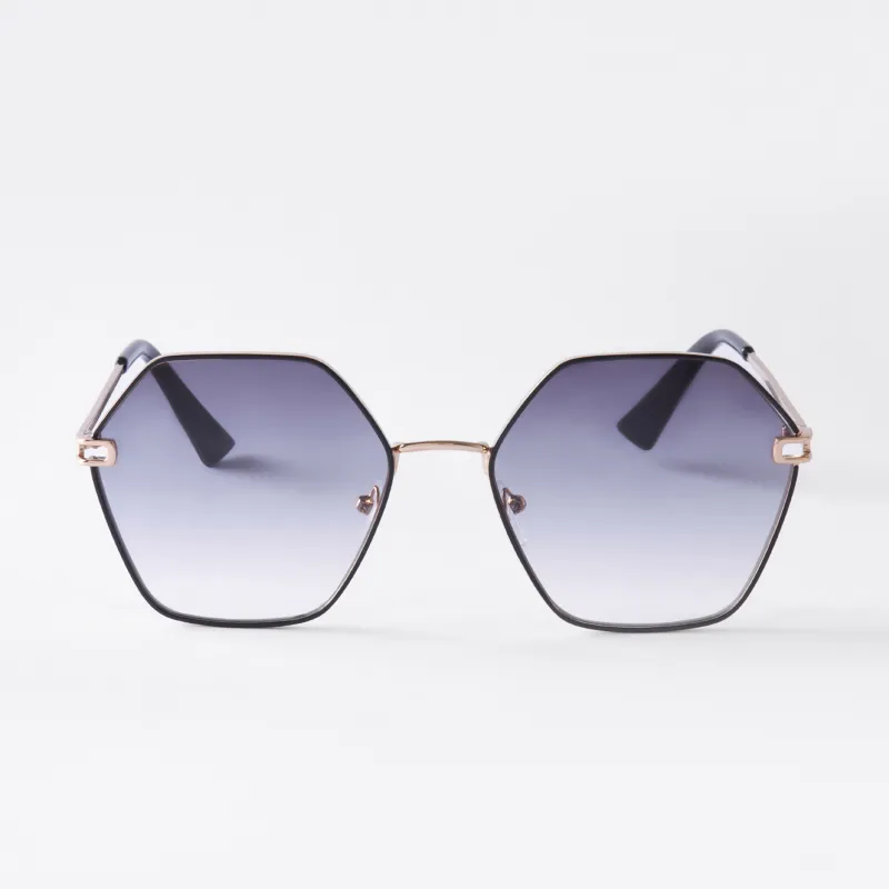 Очки солнцезащитные, металл/пластик, шестиугольные, черные, Geometric