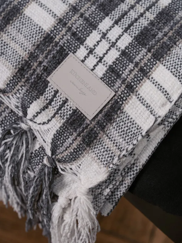 Плед, 130х170 см, с бахромой, шенилл, бело-серый, Клетка, Hazel, image-6