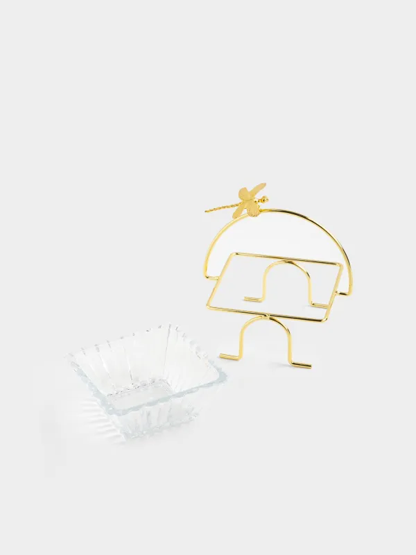 Пиала, 12х12х5 см, 250 мл, на подставке, стекло/металл, золотистая, Стрекоза, Dragonfly, image-3