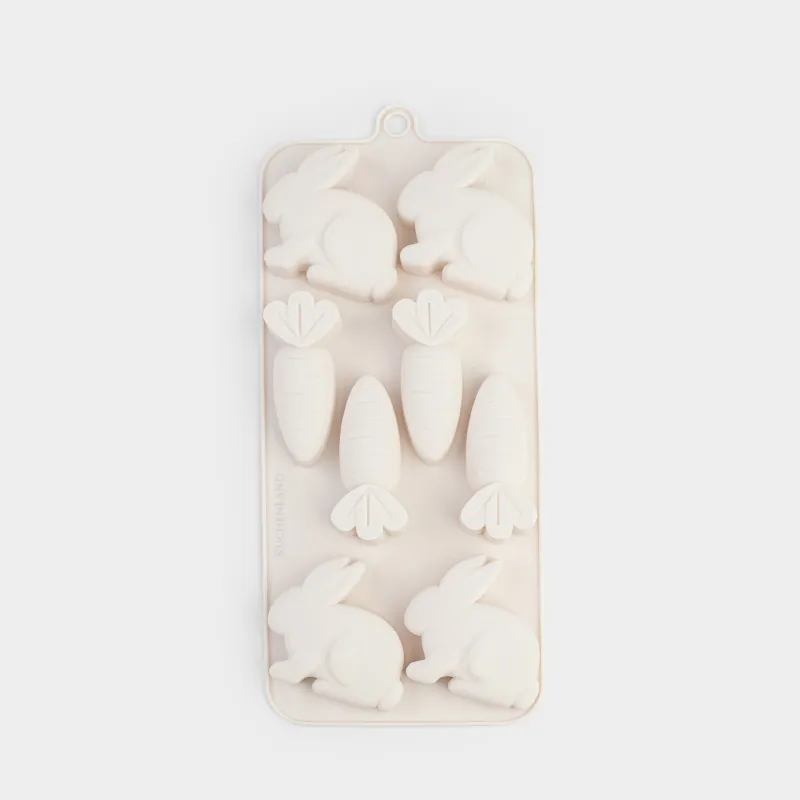 Форма для выпечки кексов, 23х10 см, 8 отд, силикон, сиреневая, Кролик и морковь, Bakery color