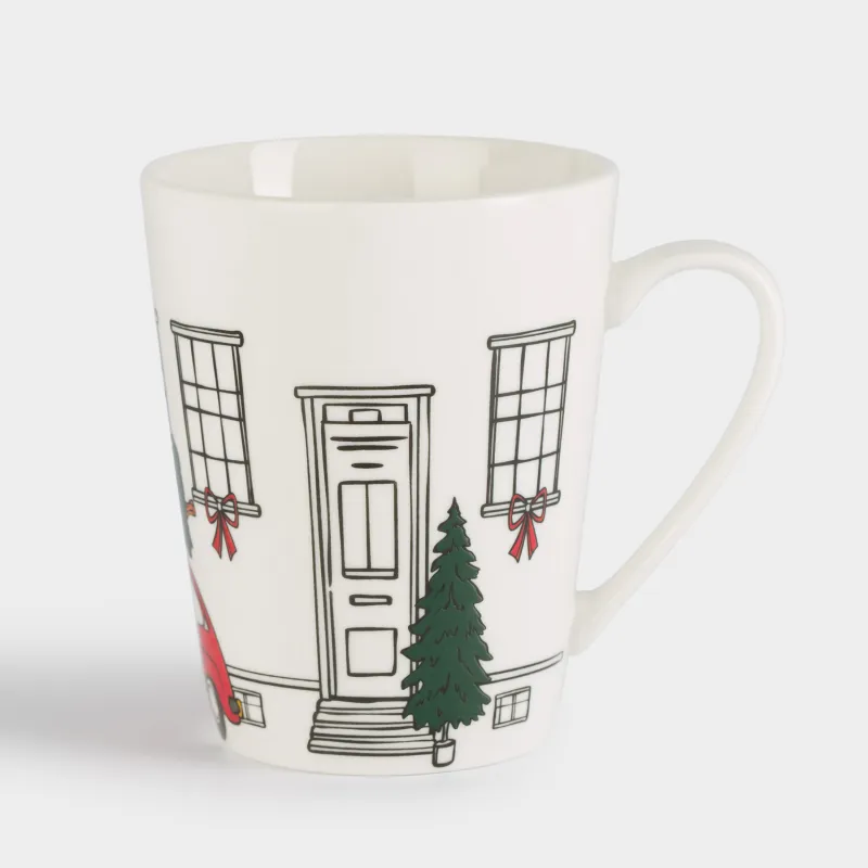 Кружка, 420 мл, фарфор N, белая, Машина с елкой, Red car