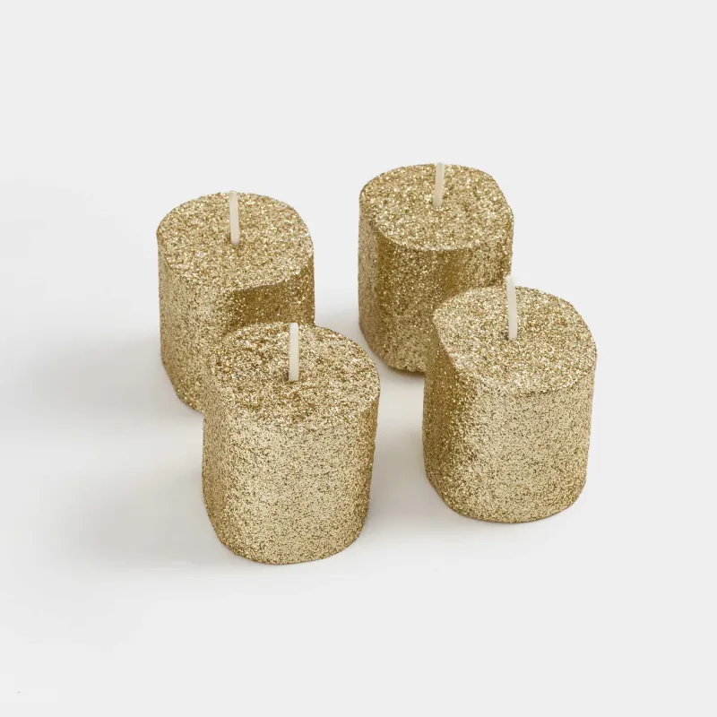 Свеча, 4 см, 4 шт, цилиндрическая, золотистая, Metallic glow, image-1