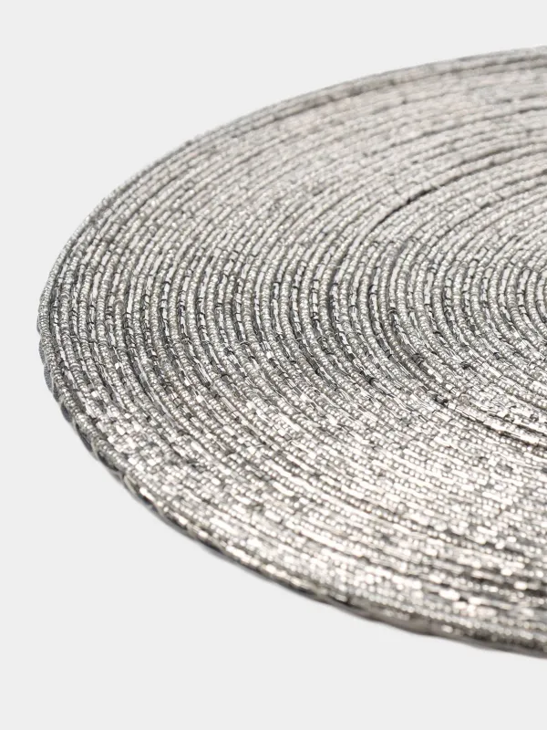 Салфетка под приборы, 36 см, бисер, круглая, серебристо-серая, Rotation beads, image-1