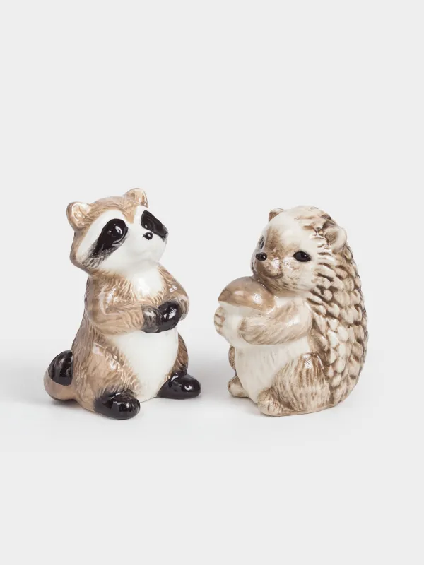 Набор для соли и перца, 13 см, на подставке, керамика, молочно-серый, Енот и еж, Slight frost, image-5