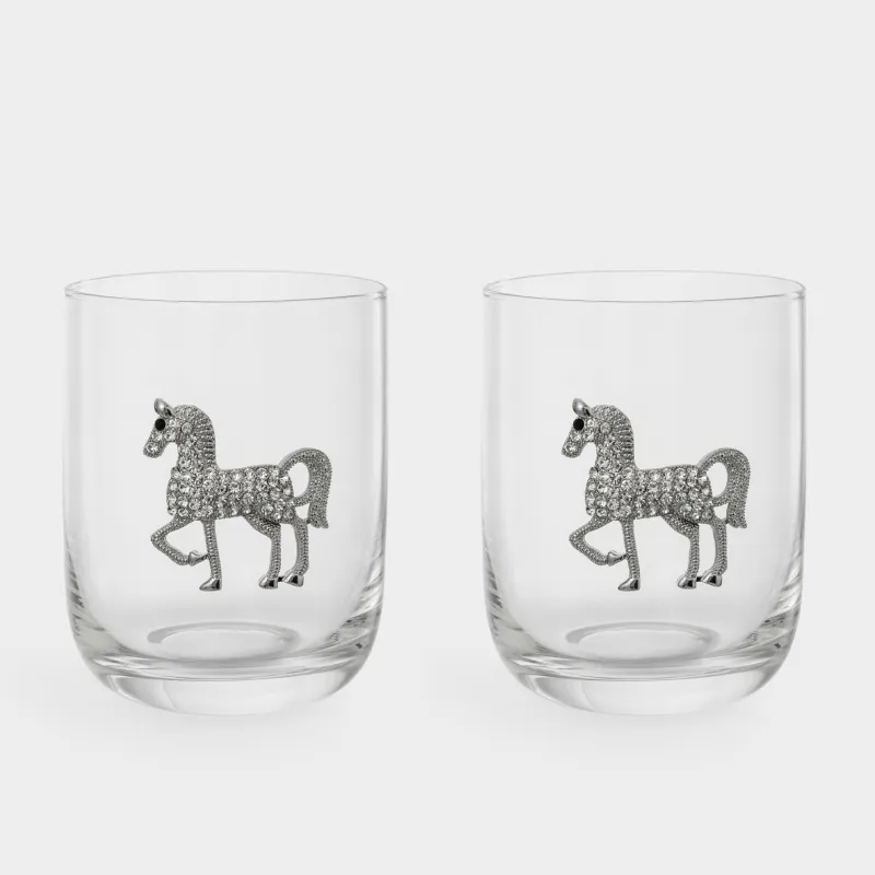 Стакан для виски, 10 см, 340 мл, 2 шт, стекло/металл, Серебристая лошадь, Lux elements