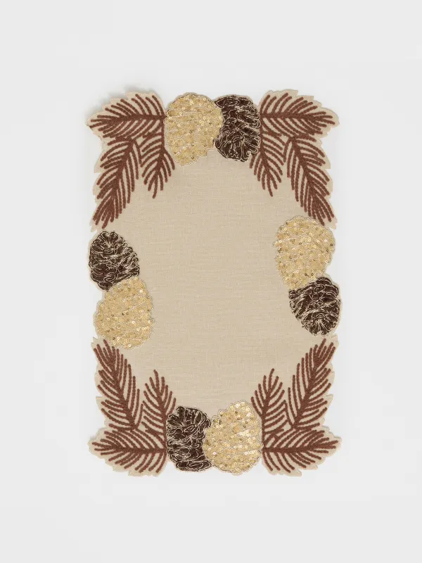 Салфетка под приборы, 30x45 см, полиэстер, бежевая, Шишки на ветках, Conifers, image-0