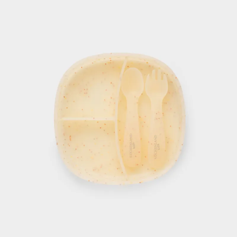 Набор посуды, детский, 1 перс, 3 пр, силикон, желтый, Kiddy sparkle