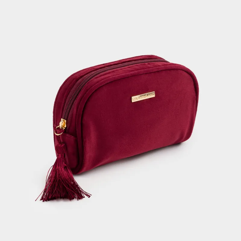 Косметичка, 18х12 см, с кисточкой, вельвет, бордовая, Velvety, image-1