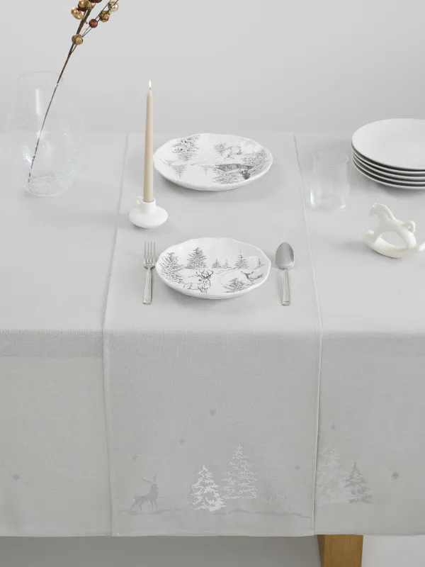 Дорожка настольная, 40х160 см, полиэстер, светло-серая, Олени и ели, Forest fawn, image-3