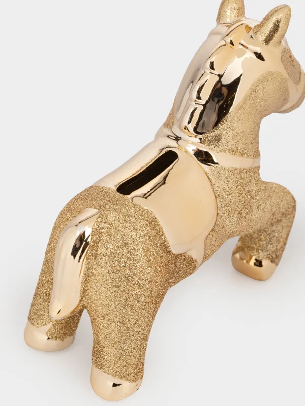 Копилка, 12 см, фарфор P, золотистая, Лошадка, Horse gold, image-3