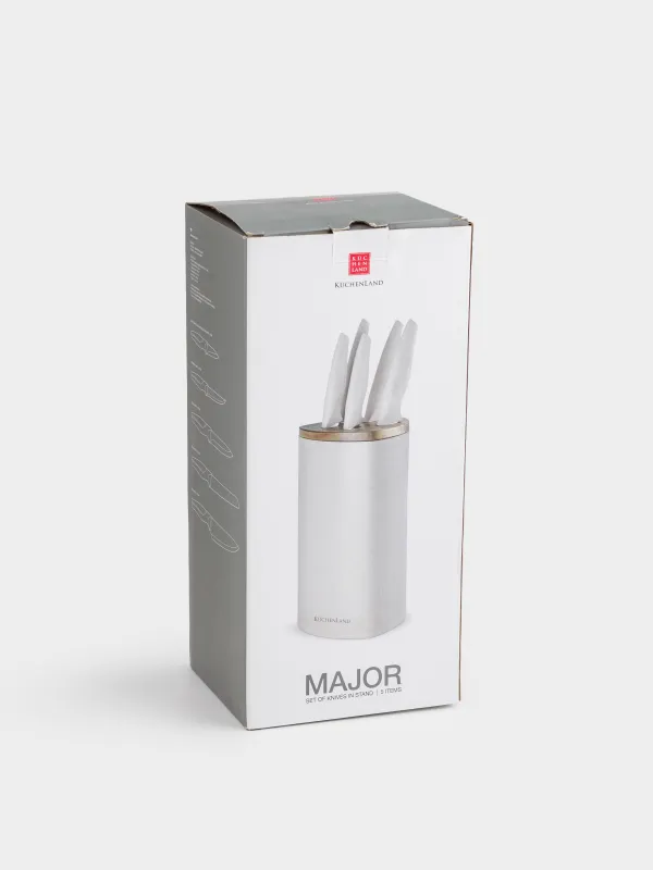 Набор ножей, 5 пр, в подставке, сталь/пластик/дерево, кремовый, Major, image-7