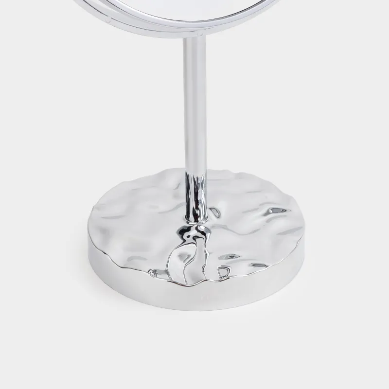 Зеркало настольное, 29x17/14 см, двустороннее, на ножке, пластик, круглое, серебристое, Wave, image-2