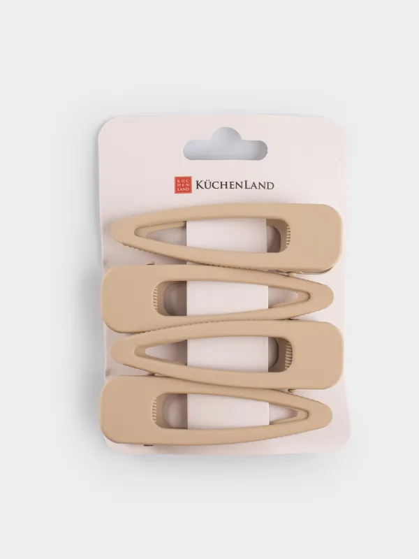 Заколка для волос, 8 см, 4 шт, металл, бежевая, Basic, image-4