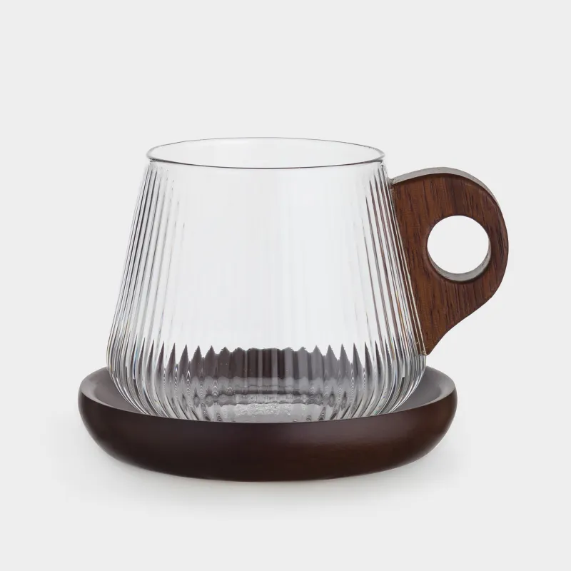 Кружка, 460 мл, на подставке, стекло Б/дерево, Ribby