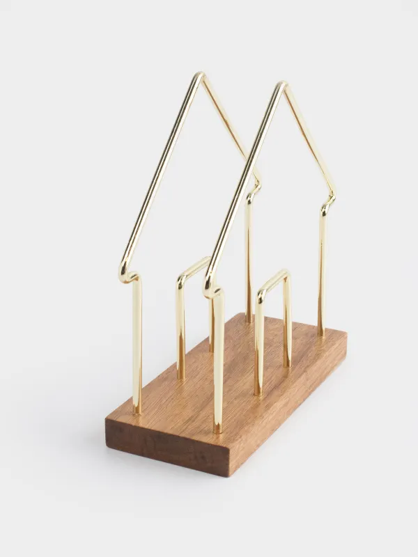 Салфетница, 14 см, на подставке, металл/дерево, золотистая, Дом, Noble tree, image-2