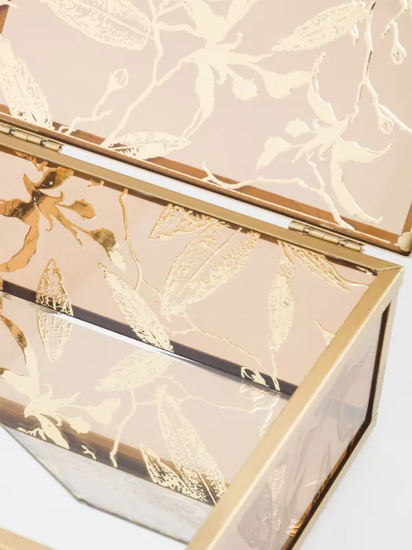 Шкатулка для украшений, 15х16 см, стекло/металл, золотистая, Листья, Collection, image-6