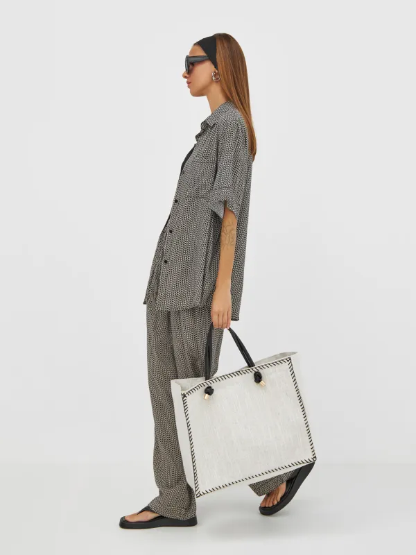 Сумка женская, 44х35 см, со стежками, канвас, бежевая, Solo, image-5