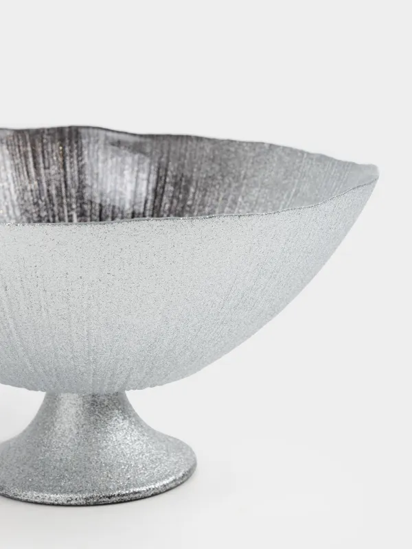 Ваза для фруктов, 24х14 см, на ножке, стекло, серебристо-серая, Angle, image-4