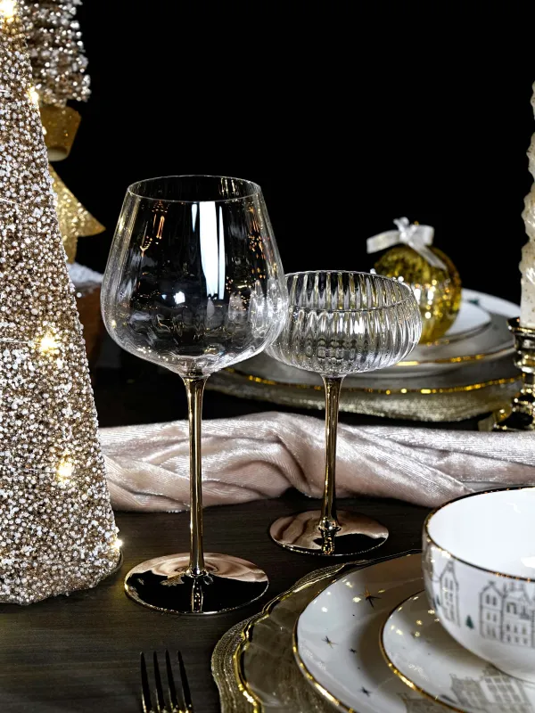 Бокал-креманка для шампанского, 220 мл, 2 шт, стекло, золотистая ножка, Glyfada, image-5