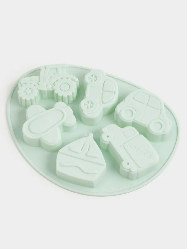 Форма для выпечки кексов, 15x21 см, 6 отд, силикон, зеленая, Виды транспорта, Bakery, image-4