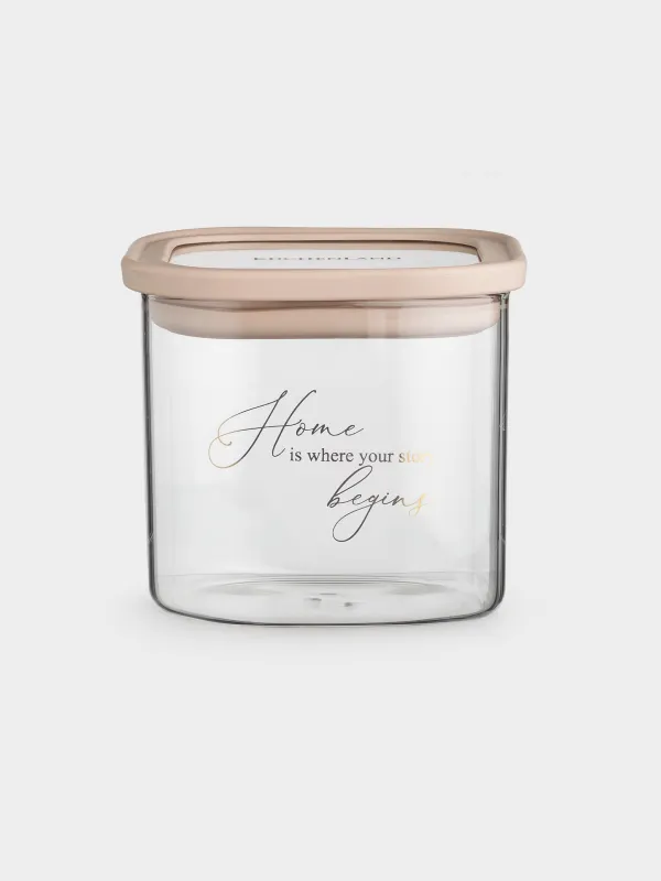 Банка для сыпучих продуктов, 510 мл, стекло/силикон, квадратная, бежевая, Verre, image-0