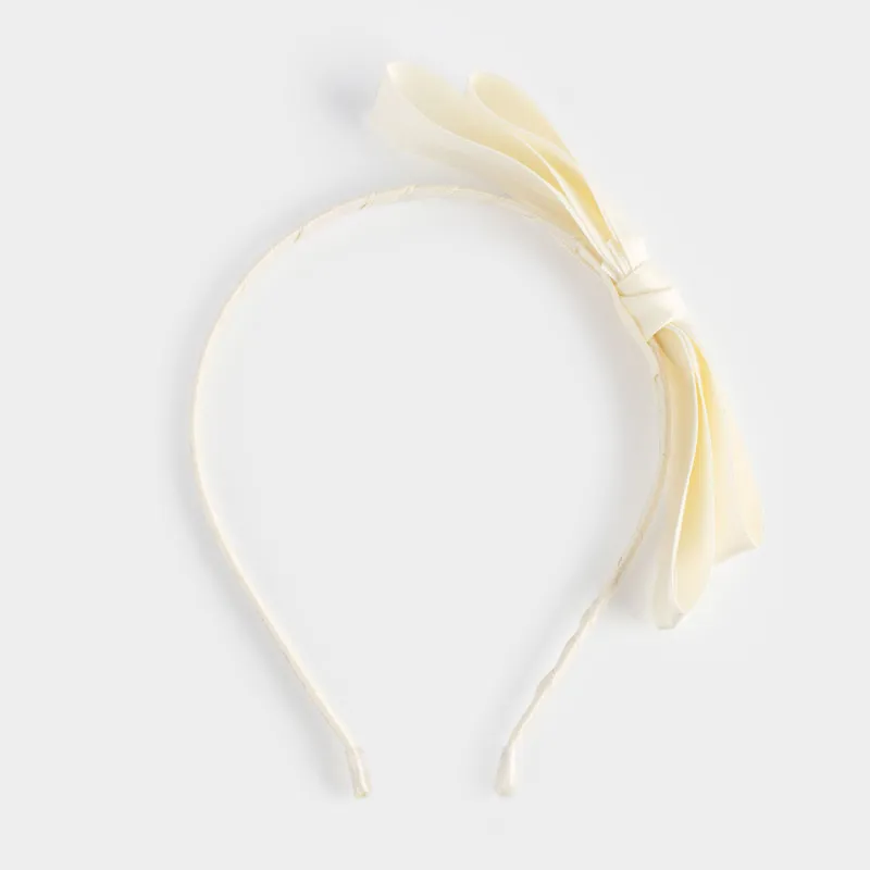 Ободок для волос, 17х17 см, полиэстер/металл, молочный, Бант, Hairstyle