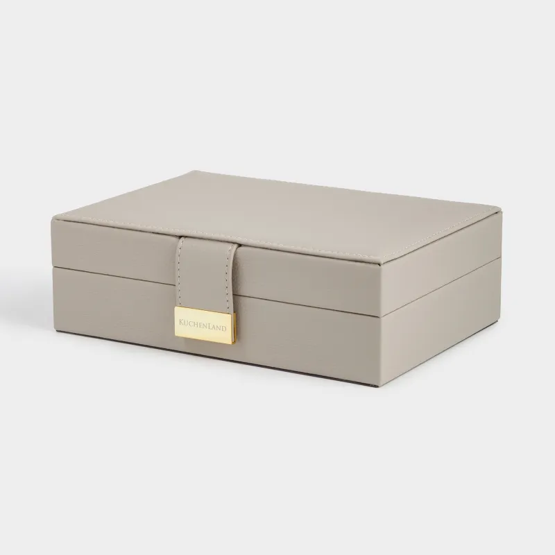 Шкатулка для украшений, 20х15 см, с зеркалом, дерево/искусственная кожа, бежевая, Premiere one