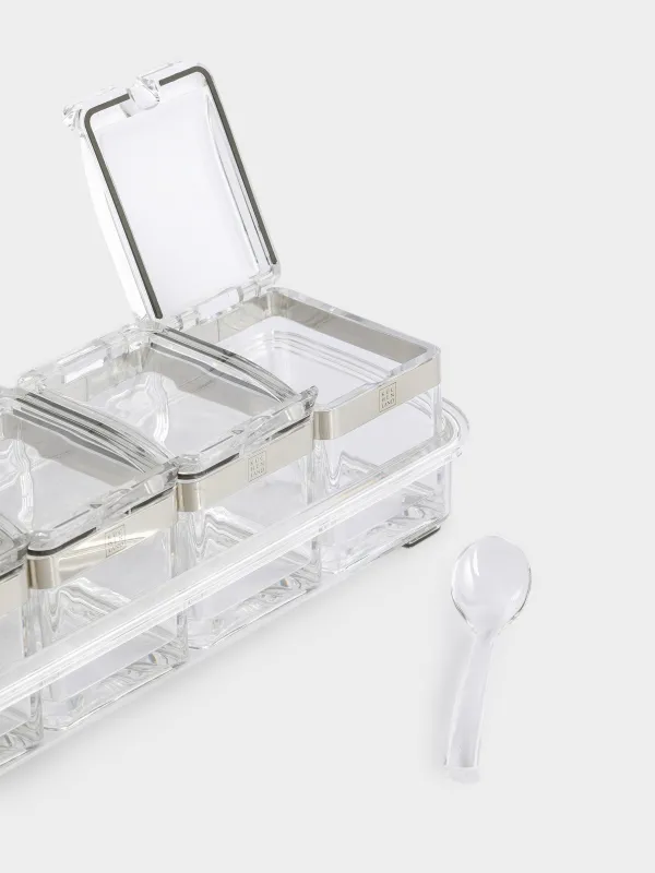 Контейнер, 26х9 см, 4 шт, с ложками, на подставке, акрил/сталь, Kitchen tools, image-3