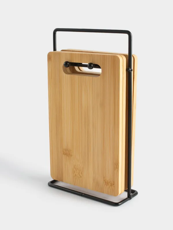 Доска разделочная, 22x14 см, 4 шт, на подставке, бамбук/сталь, прямоугольная, Bamboo, image-4