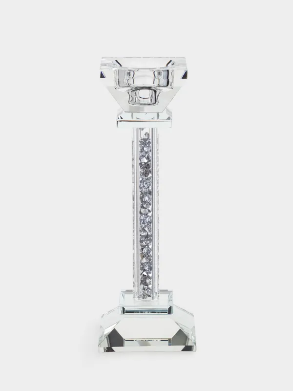 Подсвечник, 20 см, для чайной/тонкой свечи, на ножке, кристальное стекло/стразы, Lux crystal, image-0