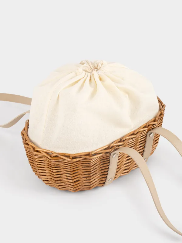 Корзина-сумка, 33x18 см, с термоотделением, лоза/полиуретан, овальная, бежевая, Picnic, image-1