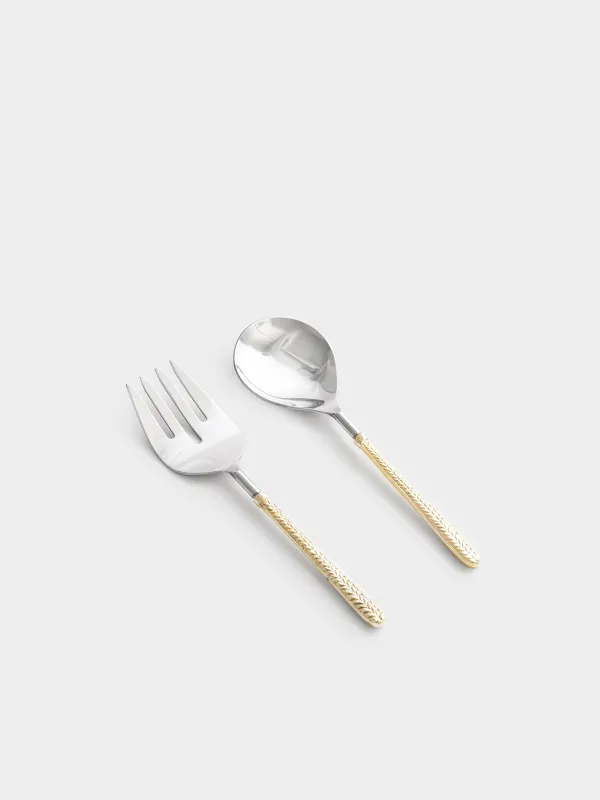 Приборы для сервировки салата, 26 см, 2 пр, ложка/вилка, сталь, золотистые, Колос, Harvest, image-1
