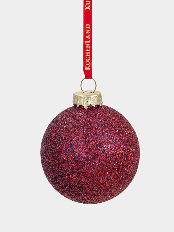 Набор елочных игрушек, 4 см, 8 шт, стекло, с блестками, бордовый, Шар, Ball sparkle, image-2