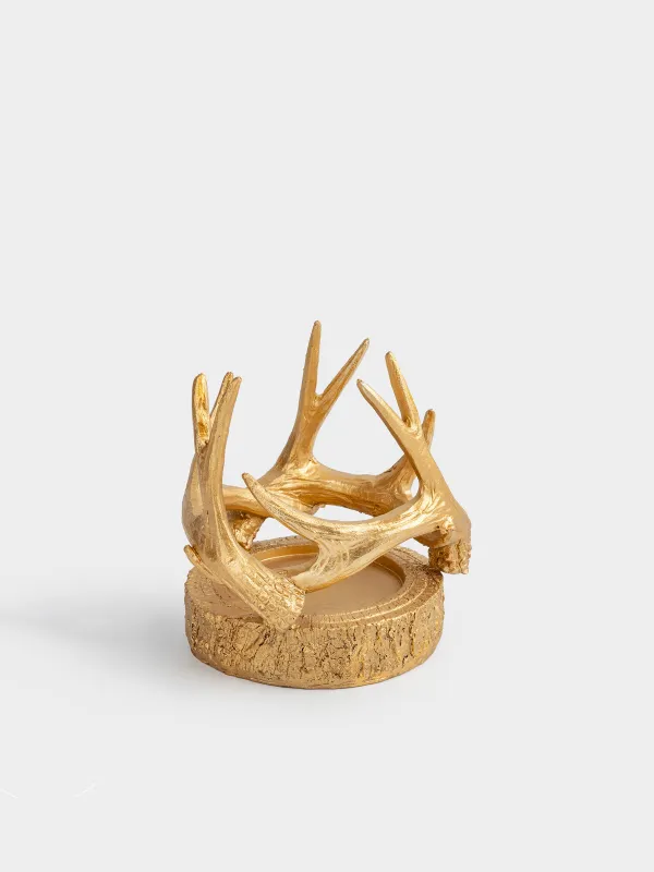 Подсвечник, 12 см, для цилиндрической свечи, Рога оленя, Deer gold, image-0
