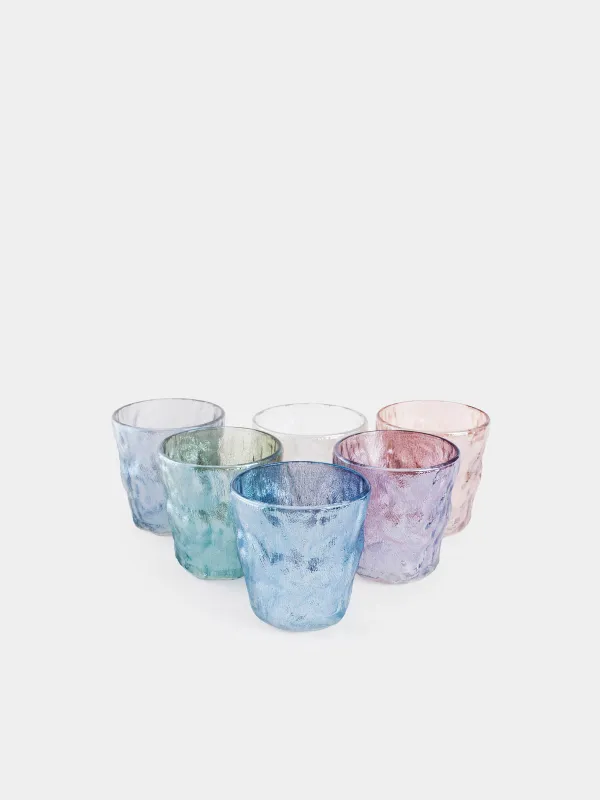 Стакан, 9 см, 300 мл, 6 шт, стекло Р, цветной микс, Мятый эффект, Crumple color, image-0
