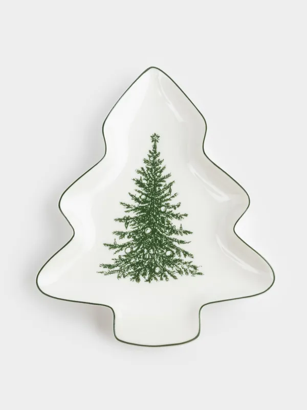 Блюдо, 23х20 см, фарфор N, бело-зеленое, Праздничная ель, Christmas lace, image-0