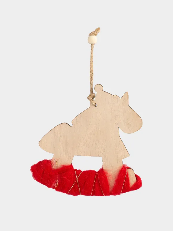 Игрушка елочная, 11 см, дерево/полиэстер, с блестками, Лошадка-качалка, Figure wood, image-1