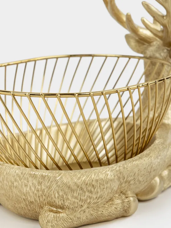 Корзина для фруктов, 28x17x20 см, полирезин/металл, золотистая, Олень, Deer gold, image-3
