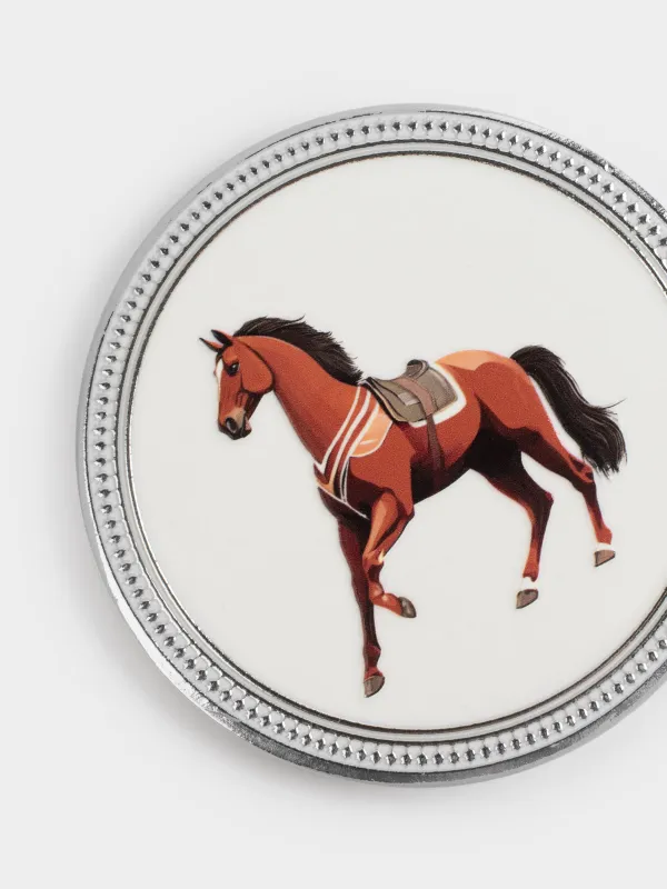 Подставка под кружку, 11 см, круглая, керамика/пробка, серая, Конь, Breton horse, image-3