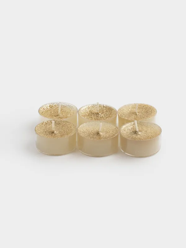 Свеча чайная, 4 см, 6 шт, с блестками, шампань, Metallic glow, image-3